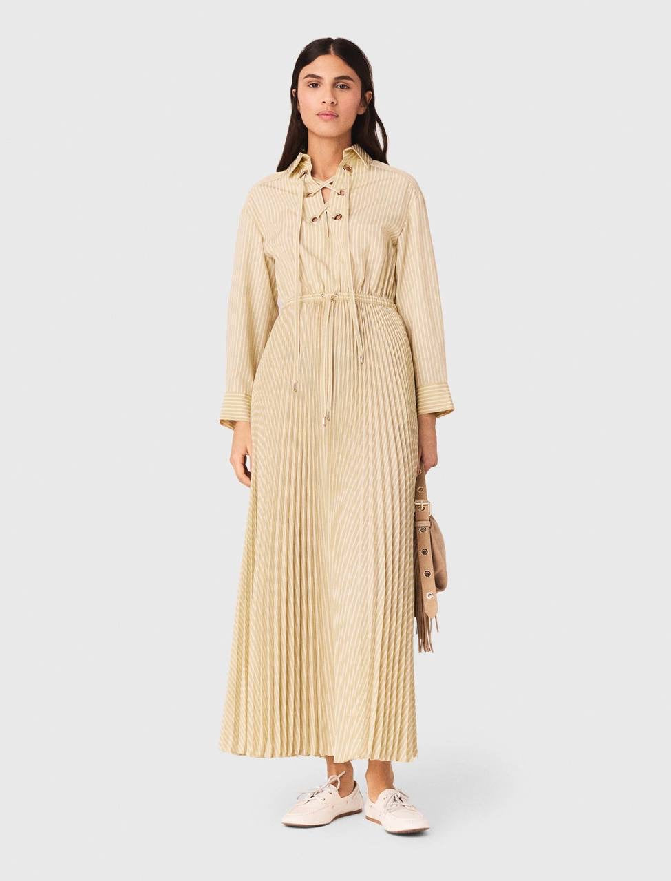 MJ Rossima Pleated Stripe Eyelet Midi Maxi Dress ShirtDress