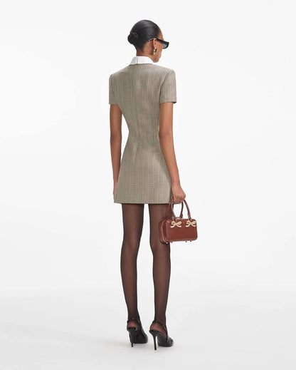 SP Check Wool Short-sleeved Mock neck Mini Dress