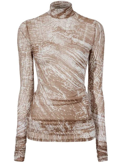 PS Rio Printed Jerset Long Sleeve Mock Neck Top