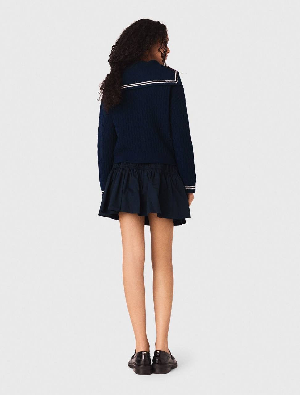 MJ Mirayalo Wool Cable-Knit Sailor Boat Neck Cardigan
