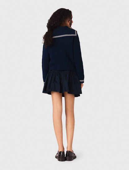 MJ Mirayalo Wool Cable-Knit Sailor Boat Neck Cardigan