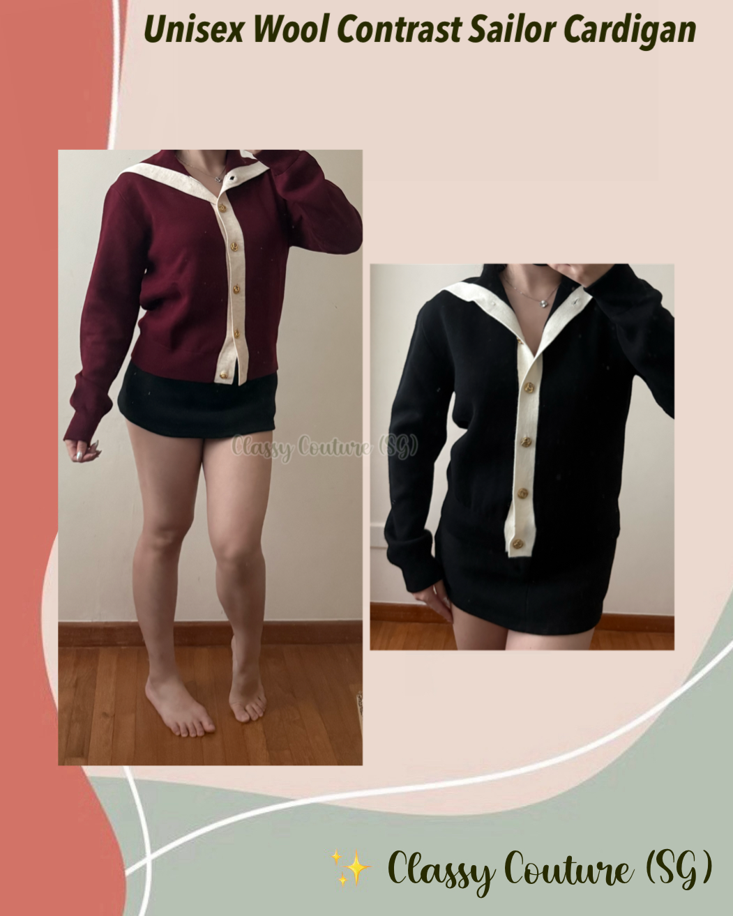 Unisex! Wool Contrast Sailor Cardigan