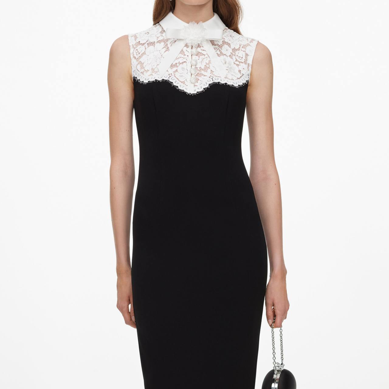 SP Black Contrast-Lace Bodice Midi Dress