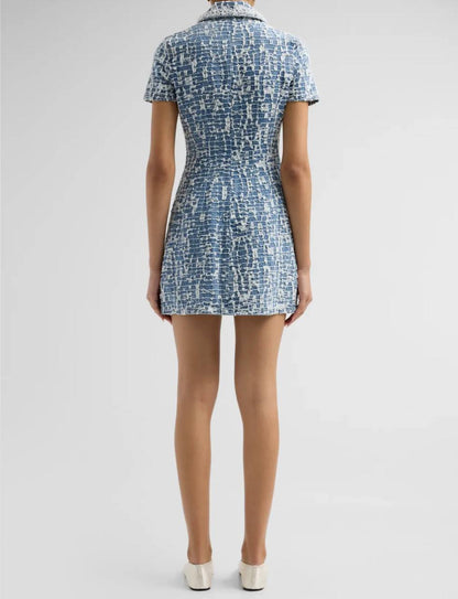 SP Blue Collared Textured Denim Mini Dress