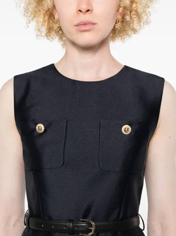 SP Navy & White Boucle Sleeveless Taffeta Pleated Midi Dress