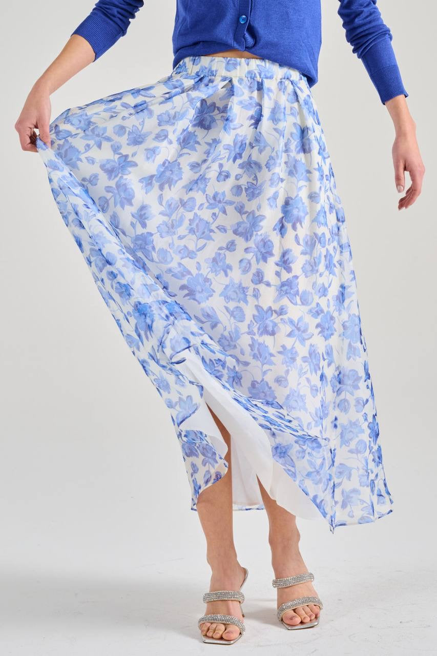 MM Cornflower Silk Midi Skirt