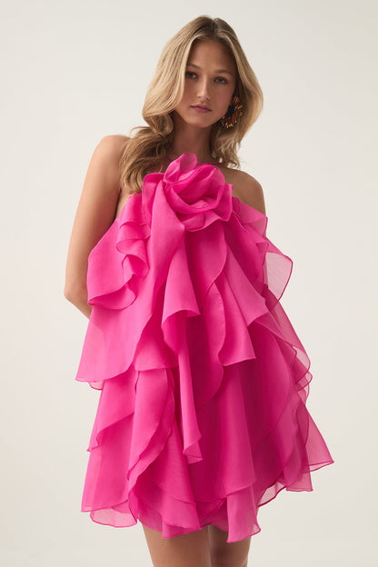 AJ Pandorea Layered Mini Dress in Fuchsia Rose