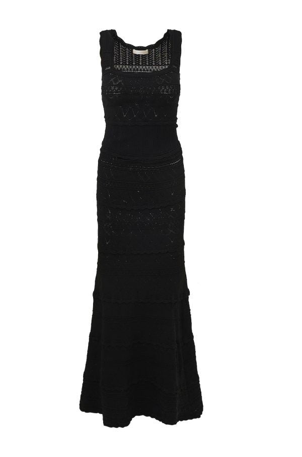 LSF Ellaria Mixed Stitch Knit Maxi Dress in Black