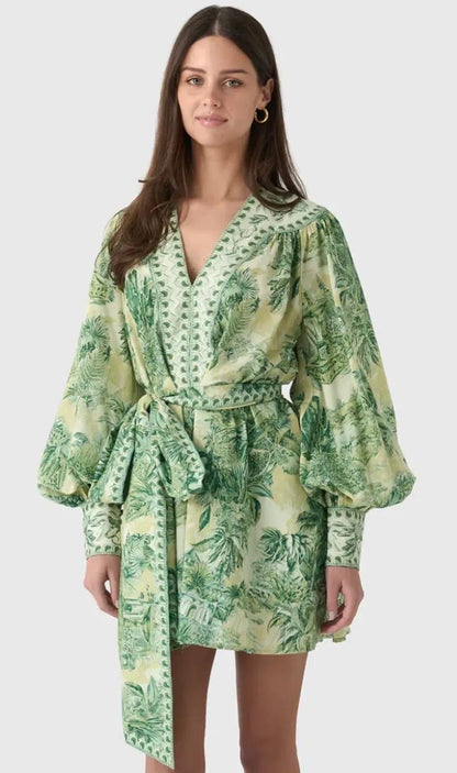 ALM Sara Cotton-Silk Blouson Sleeve Mini Dress