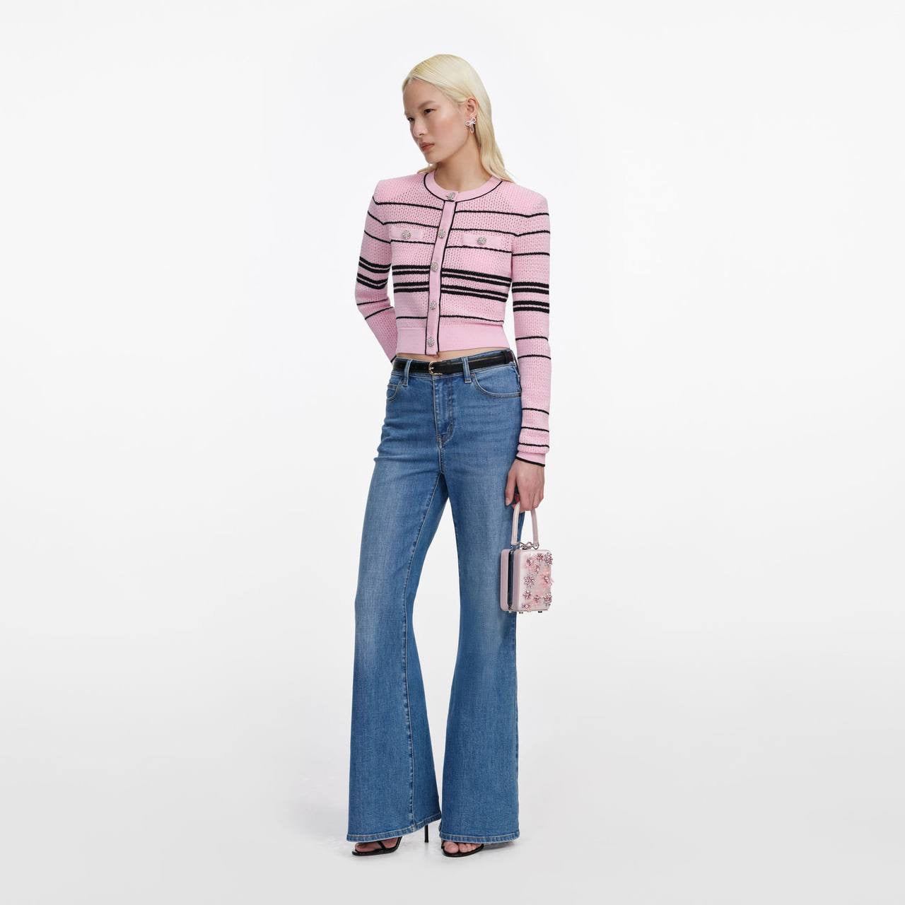 SP Pink Stripe Knit Cardigan | Mini Skirt| Jisoo Set