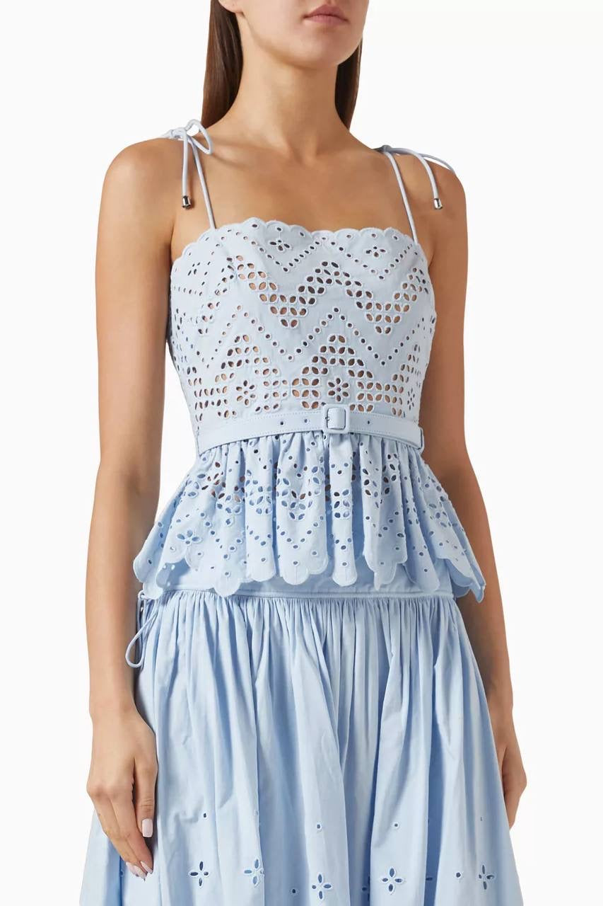 SP Blue Broderie Anglaise Top | Midi Skirt | Set