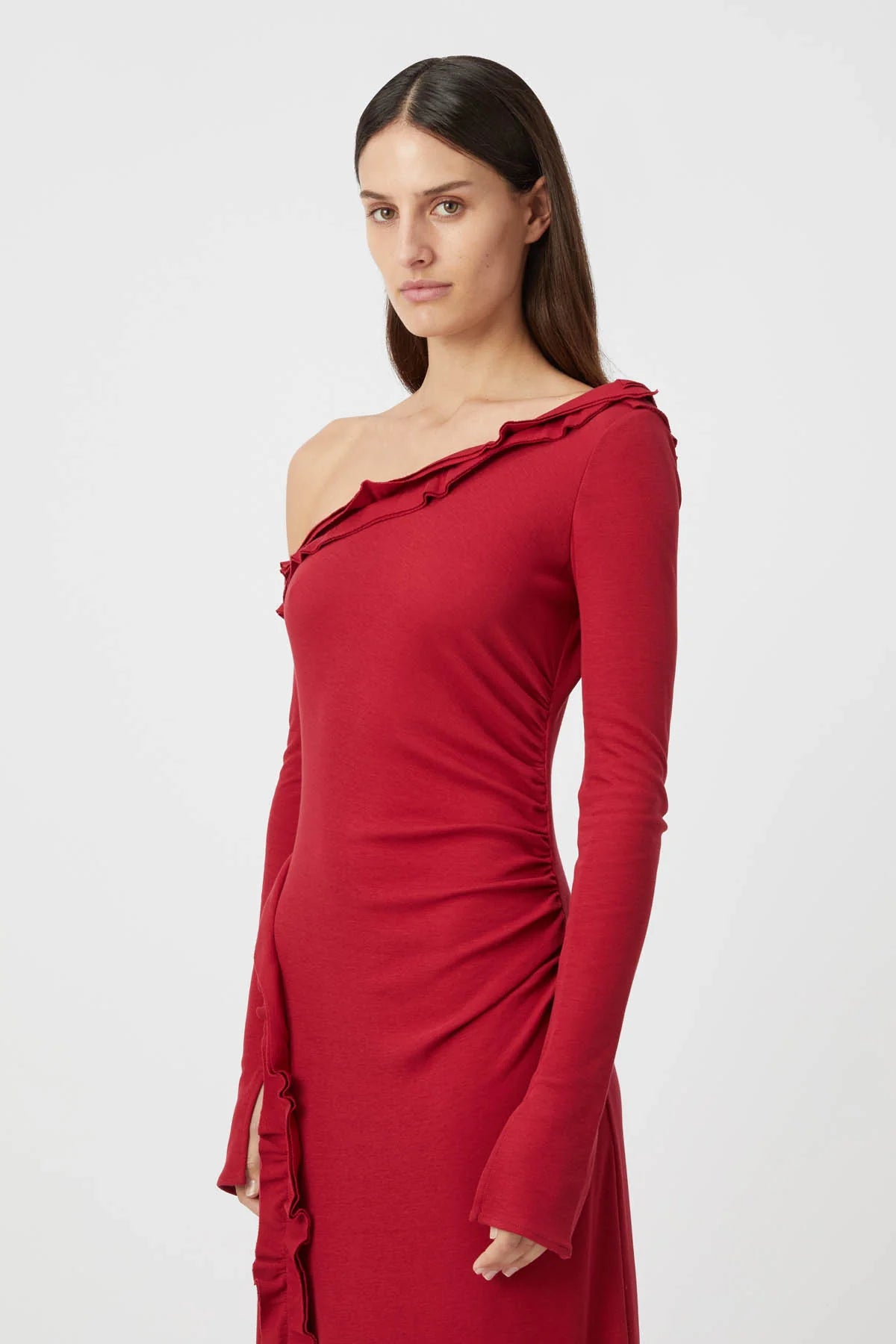 CM Litha One Shoulder Cotton Midi Dress with ruffles