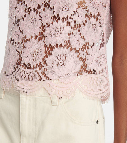 SP Pearl Diamanté-trim Pink Lace Top