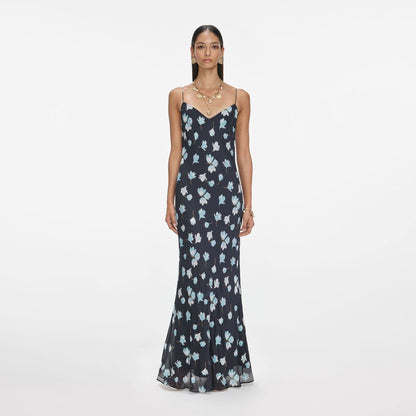SP Navy Floral Rhinestone Strappy Midi & Maxi Dress