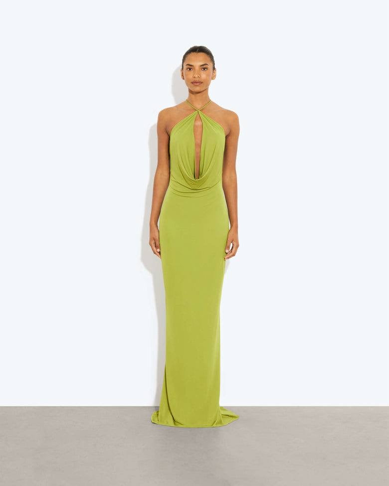 RB Giovanna FSC Viscose Jersey Halter Plunge Backless Maxi Dress