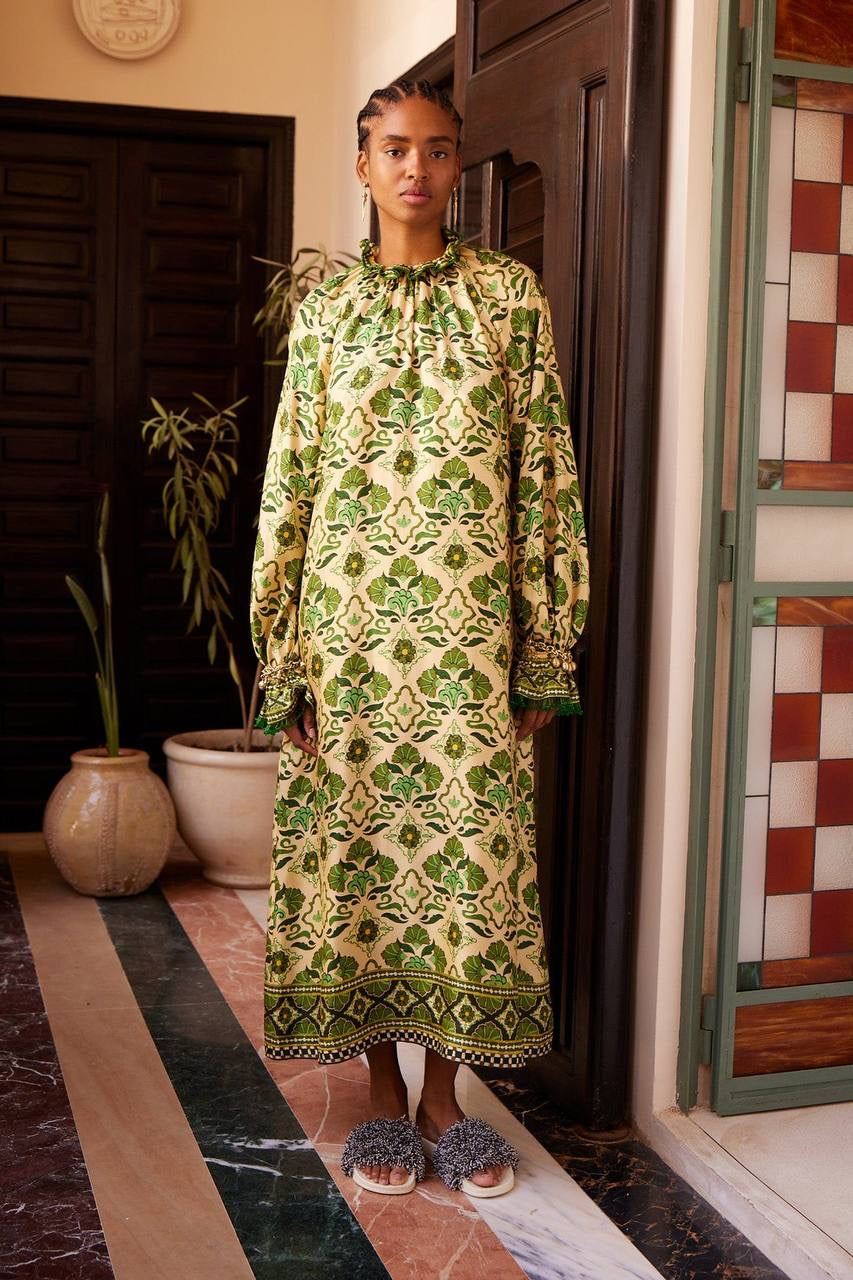 ALM Cece Silk Long Sleeve Midi Dress