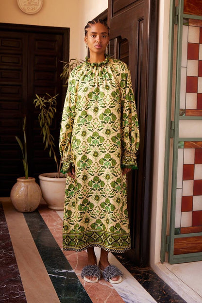 ALM Cece Silk Long Sleeve Midi Dress