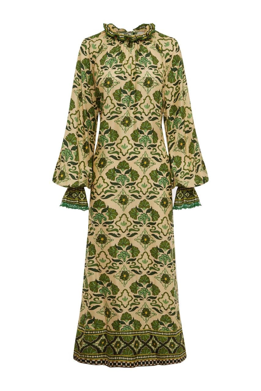 ALM Cece Silk Long Sleeve Midi Dress