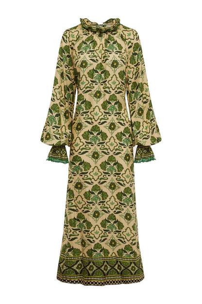 ALM Cece Silk Long Sleeve Midi Dress