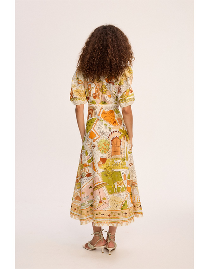ALM Bazaar Puff Sleeve Linen Midi Dress