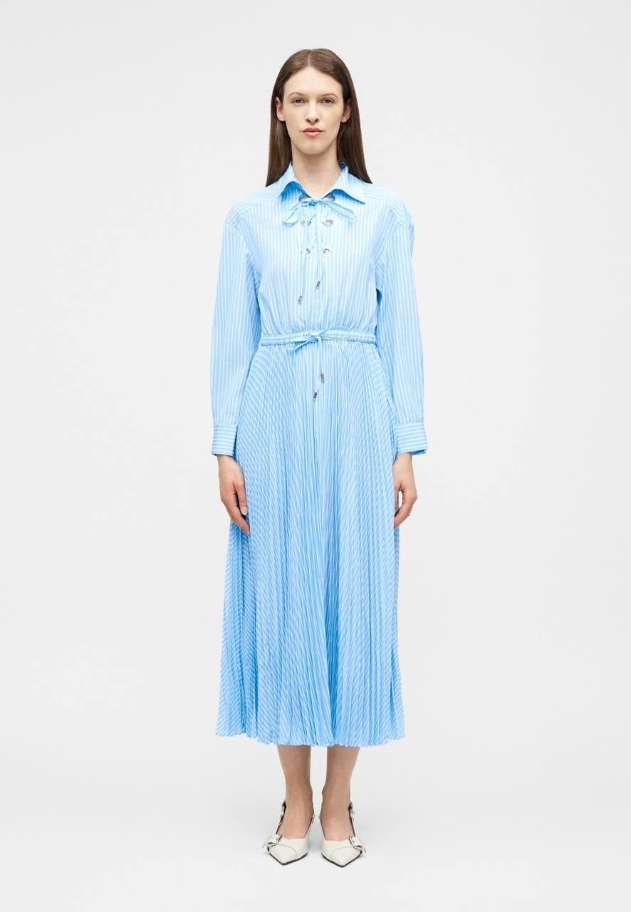 MJ Rossima Pleated Stripe Eyelet Midi Maxi Dress ShirtDress
