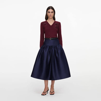 SP Navy Taffeta Midi Skirt