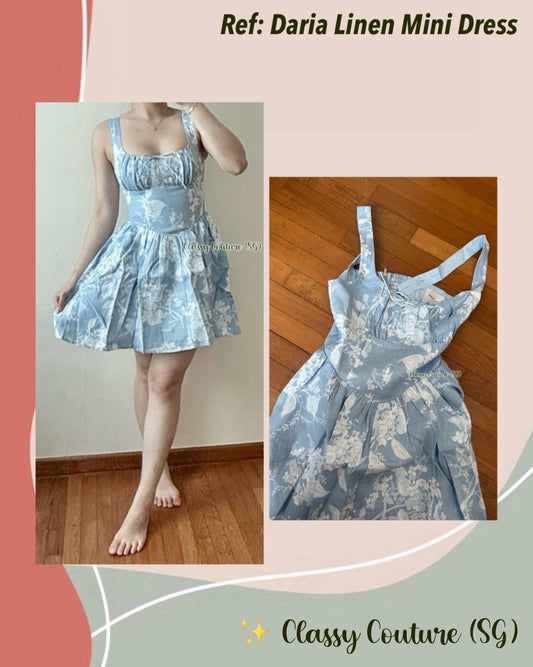 Ref Daria Linen Mini Dress in Angelic Blue Floral