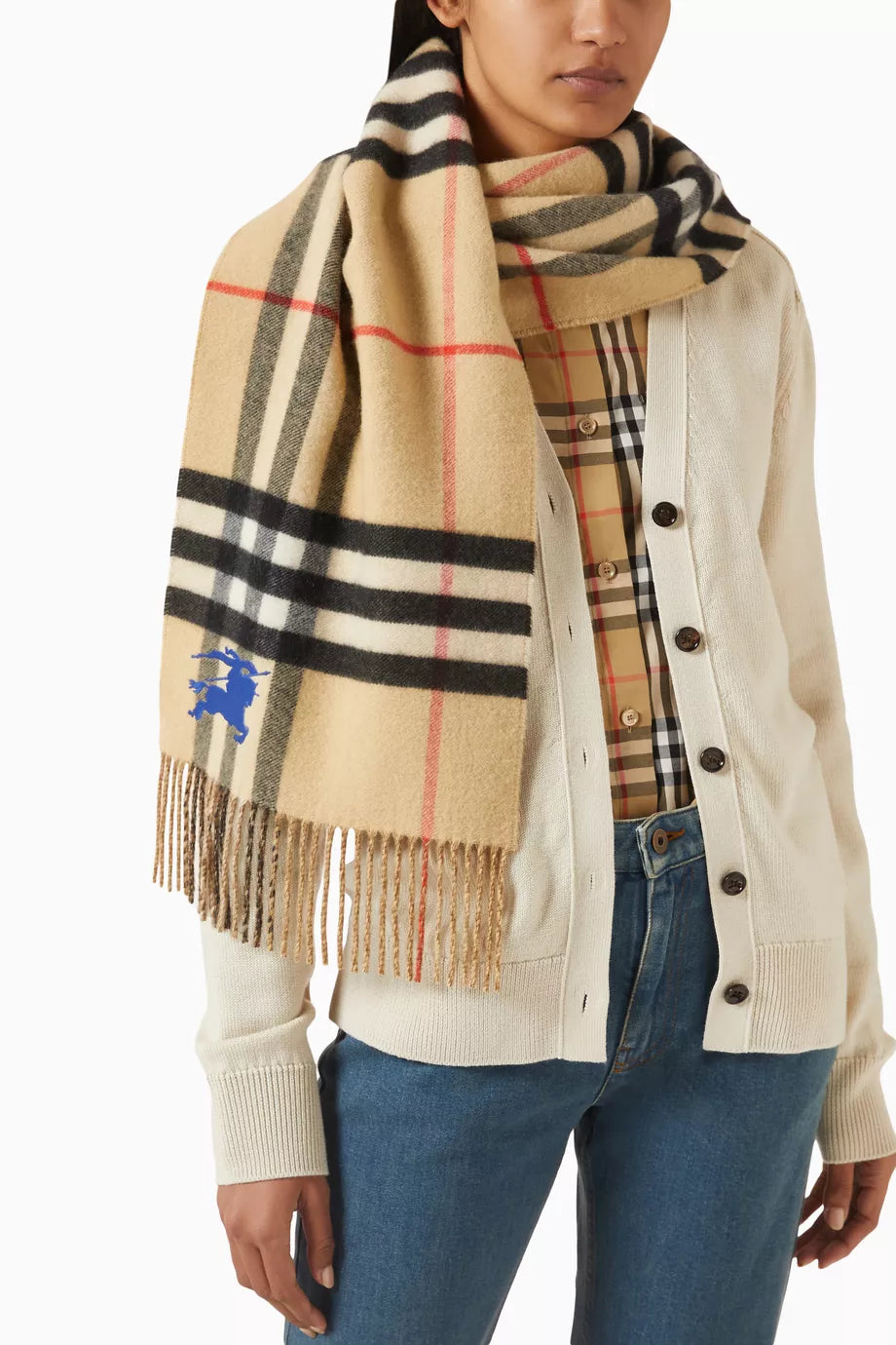 2 Colors! BBR Fringed Reversible Knight Check Cashmere Scarf 168*30cm