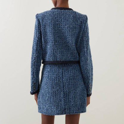 SP Textured Denim Jacket Mini Skirt
