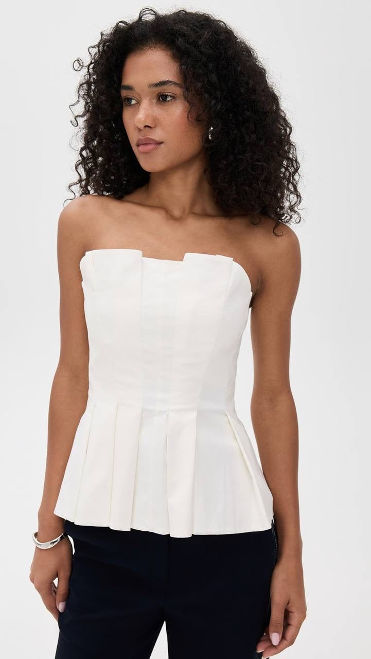 Ref Ashlyn Strapless Cotton Pleated Peplum Top