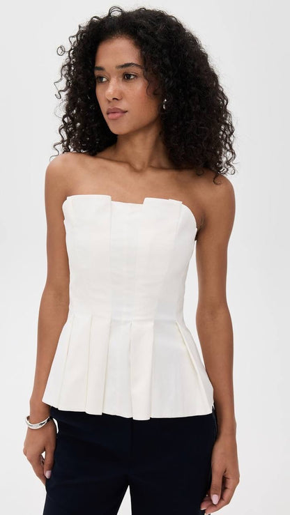 Ref Ashlyn Strapless Cotton Pleated Peplum Top