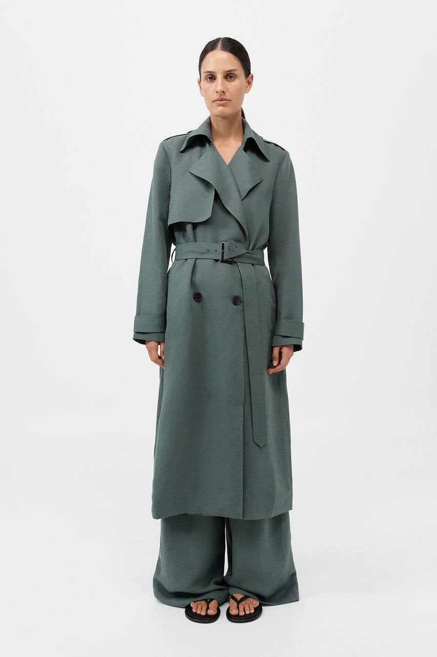 SA Soft Tailored Lyocell-Linen Long Trench Coat