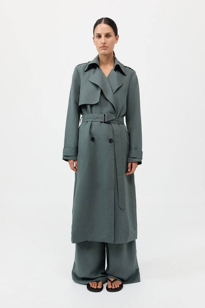 SA Soft Tailored Lyocell-Linen Long Trench Coat
