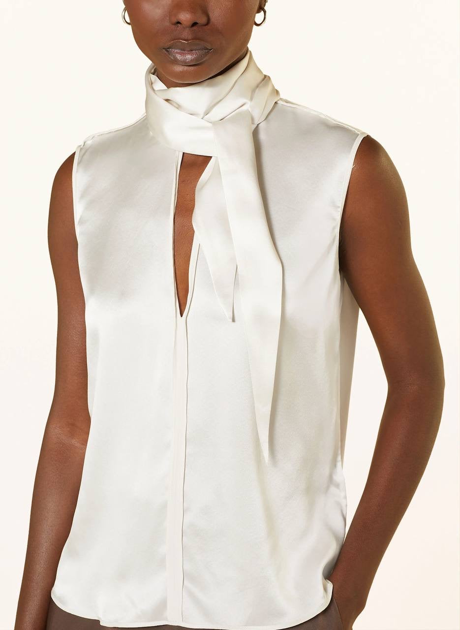 DS SENSE OF SHINE Sleeveless Silk Blouse Scarf Top