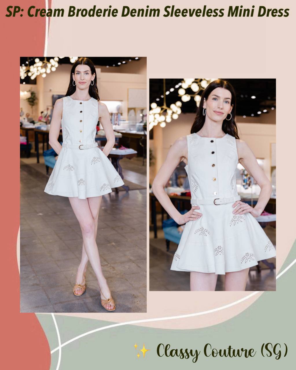 SP Cream Broderie Denim Sleeveless Mini Dress