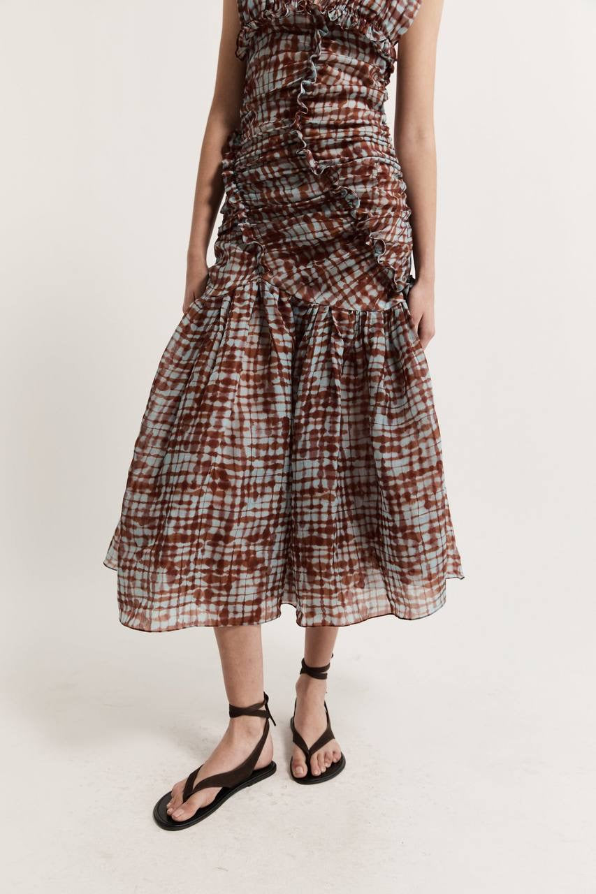 LM Lotte Ruched Drop Waist Midi Dress
