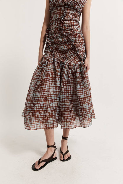 LM Lotte Ruched Drop Waist Midi Dress