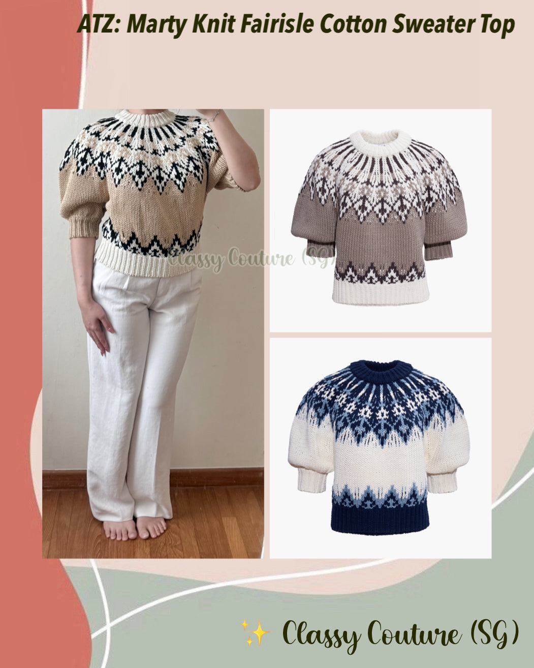 ATZ Marty Knit Fairisle Cotton Sweater Top