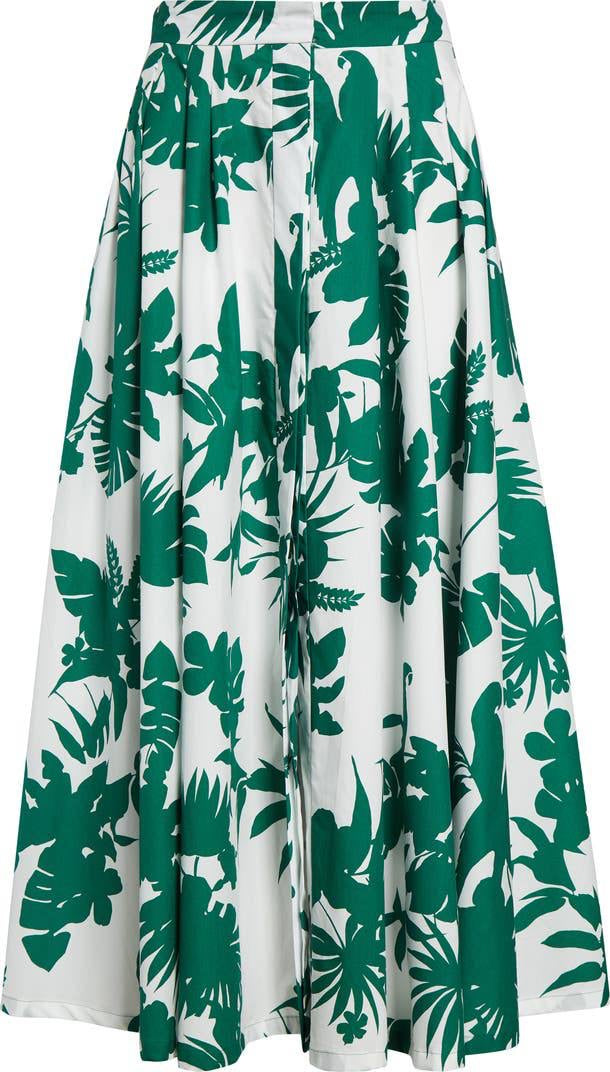 MM Idoneo Tropical Print Pleated Cotton Midi Skirt