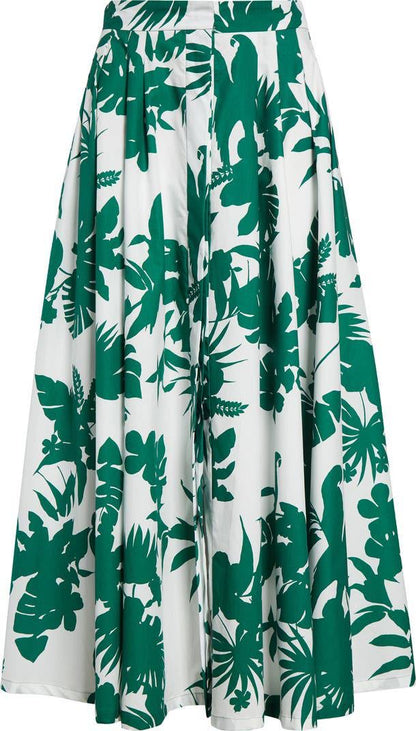 MM Idoneo Tropical Print Pleated Cotton Midi Skirt