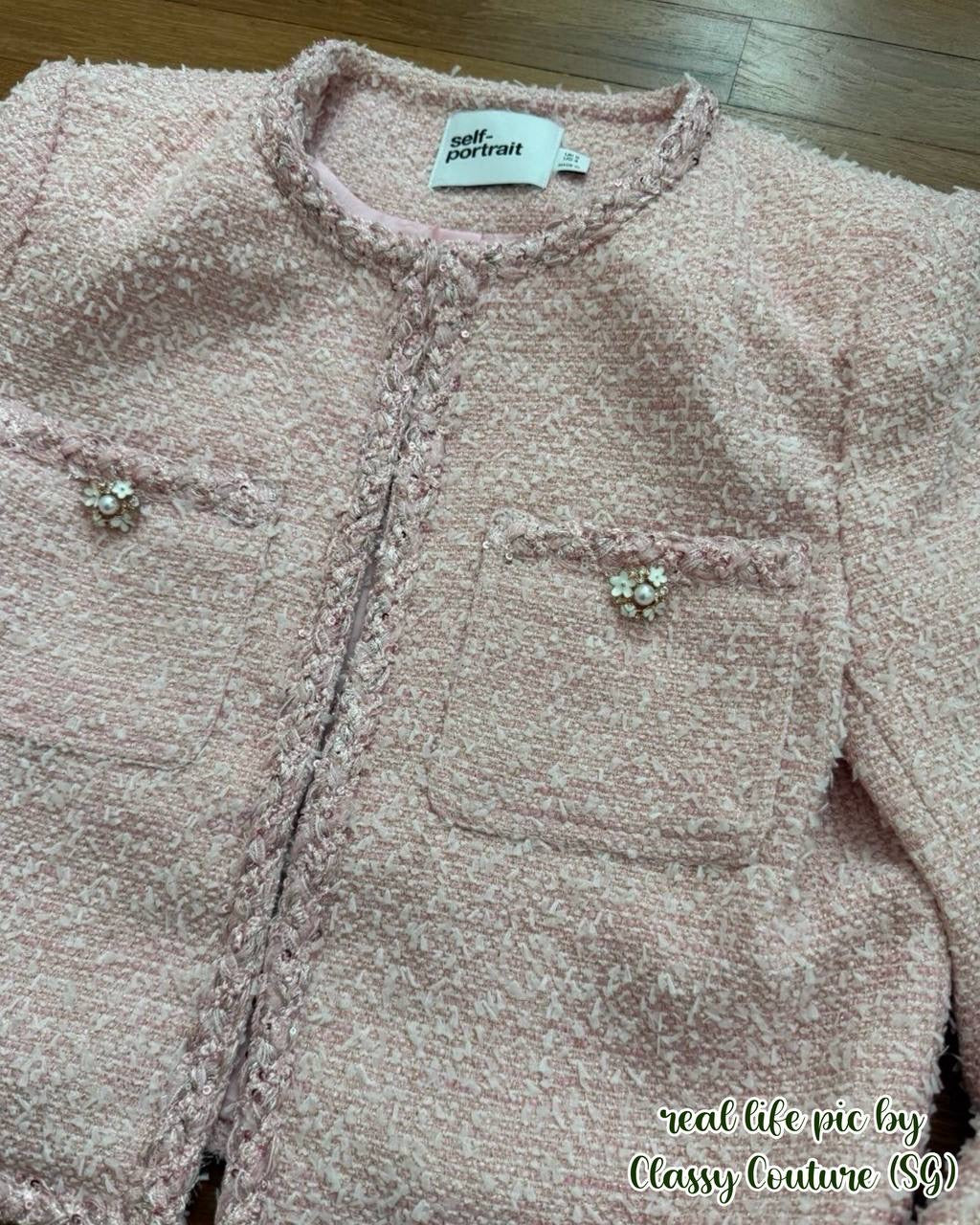 SP Pink Cropped Boucle Tinsel Jacket | Mini Skirt | Set