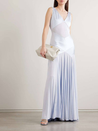 SP Blue Satin Jersey Tie Maxi Dress - Image 8