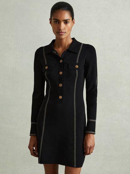 RS Edena Knitted Contrast Seam Mini Dress