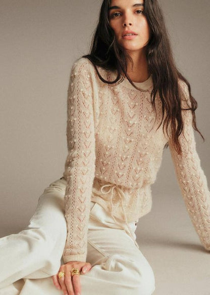 Faustine Sheer Alpaca-wool blend Drawstring Jumper Sweater Top