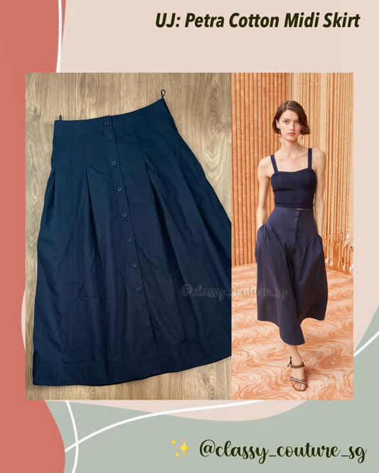 UJ Petra Cotton Midi Skirt in Midnight Navy Blue