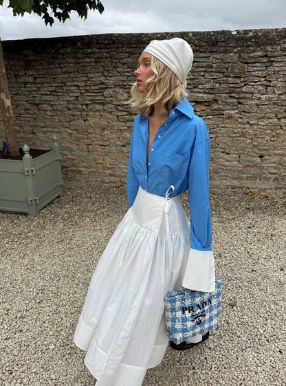 HS Classic Oversized Tech Poplin Shirt in White & Blue