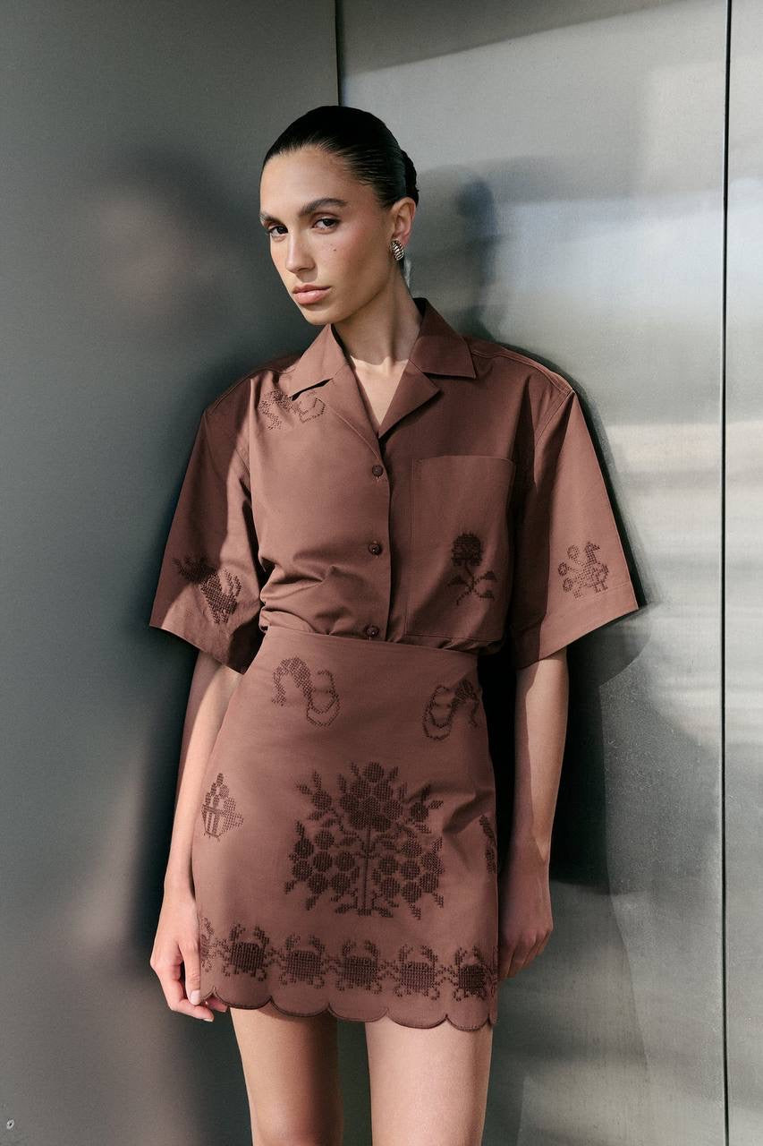 CLE Walter Embroidered Shirt | Darcy Mini Skirt | Cotton Set