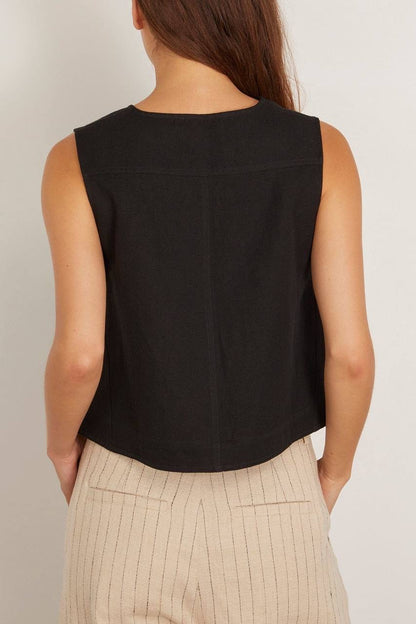 AA Godet Cotton-linen Sleeveless Tank Top