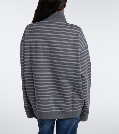 MM Grey White Striped Cotton Fleece Jacket