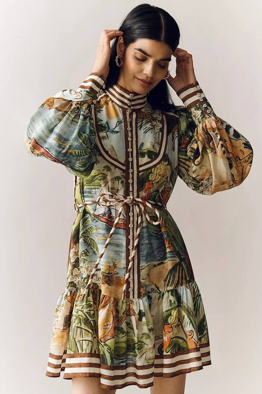 ALM Toucan Tango Yoke Ramie Mini Dress